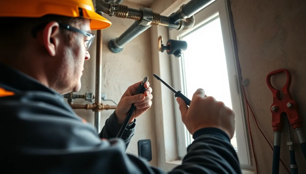 Un expert inspecte la tuyauterie fixe du gaz dans un bâtiment résidentiel, vérifiant l'étanchéité et l'état des canalisations pour garantir la sécurité des installations.