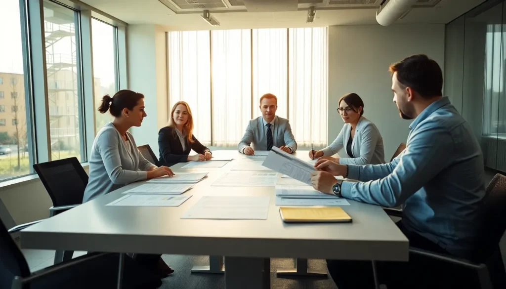 Cinq professionnels réunis autour d'une table de conférence discutant des stratégies de lutte contre la fraude dans les programmes de rénovation énergétique, avec des rapports et des données en évidence.